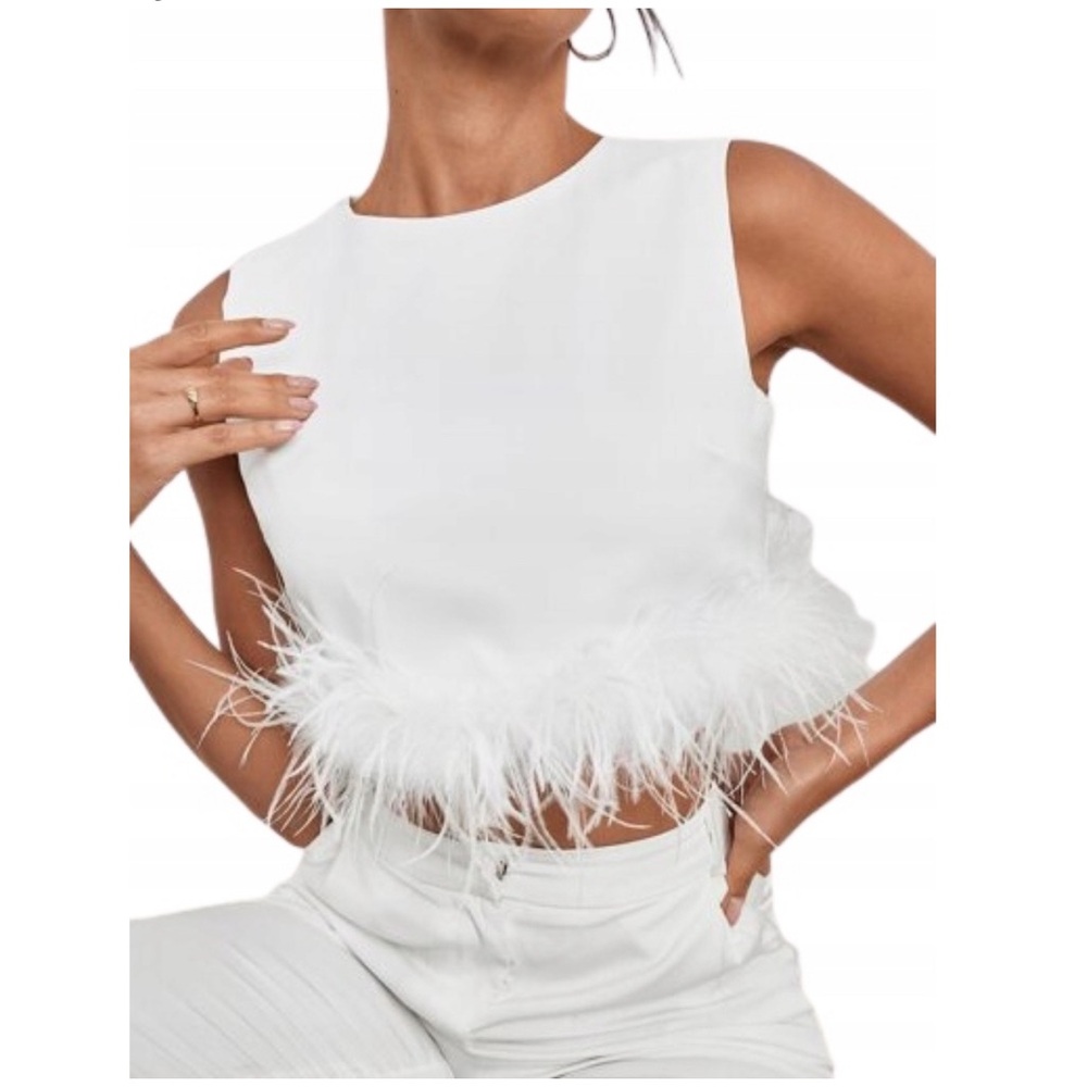 White fuzzy crop top